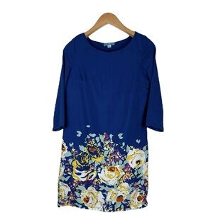 Anthropologie Pim & Larkin Women’s Size Small Blue Floral 3/4 Sleeve Shift Dress